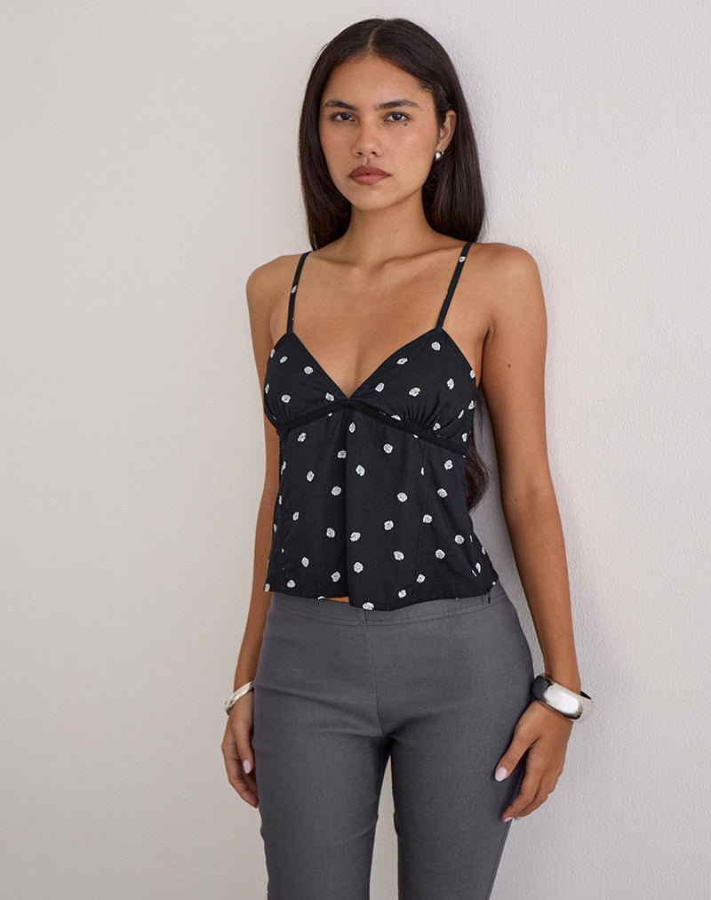 Image of Bluesa Cami Top in Ditsy Rose Black