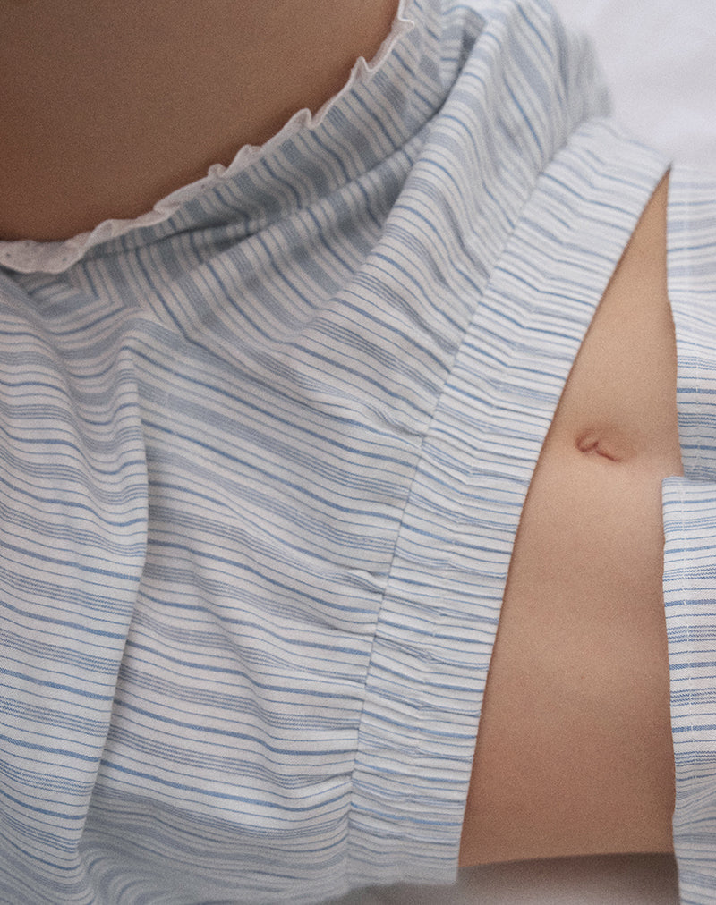 Image of Bonji Shorts in Linen White with Blue Stripe