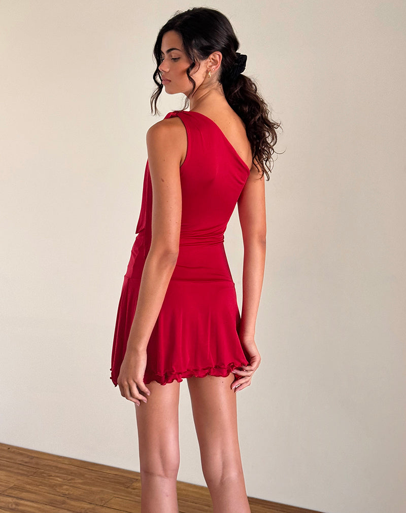 Image of Boone One Shoulder Mini Dress in Slinky Red