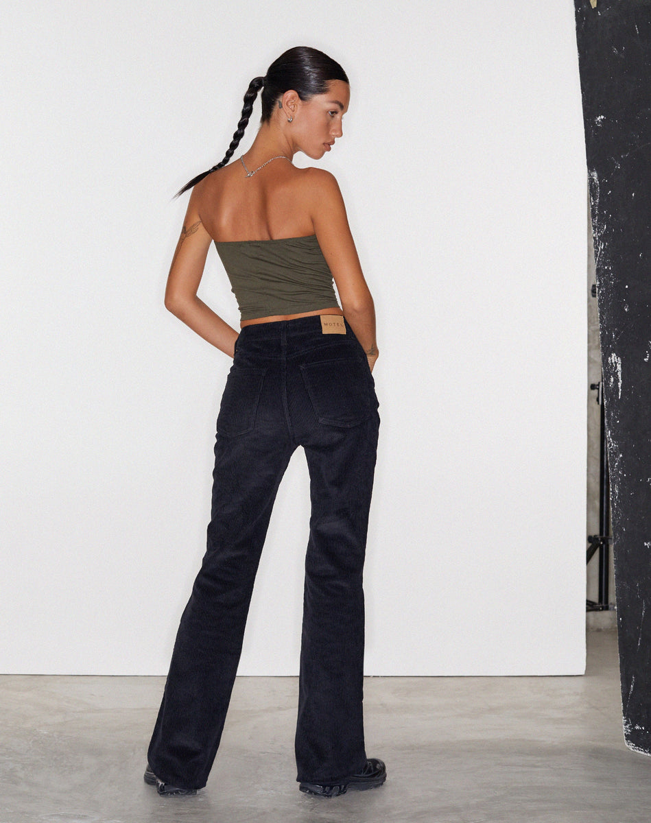 Black Cord Flared Leg Jeans | Bootleg – motelrocks-com-us