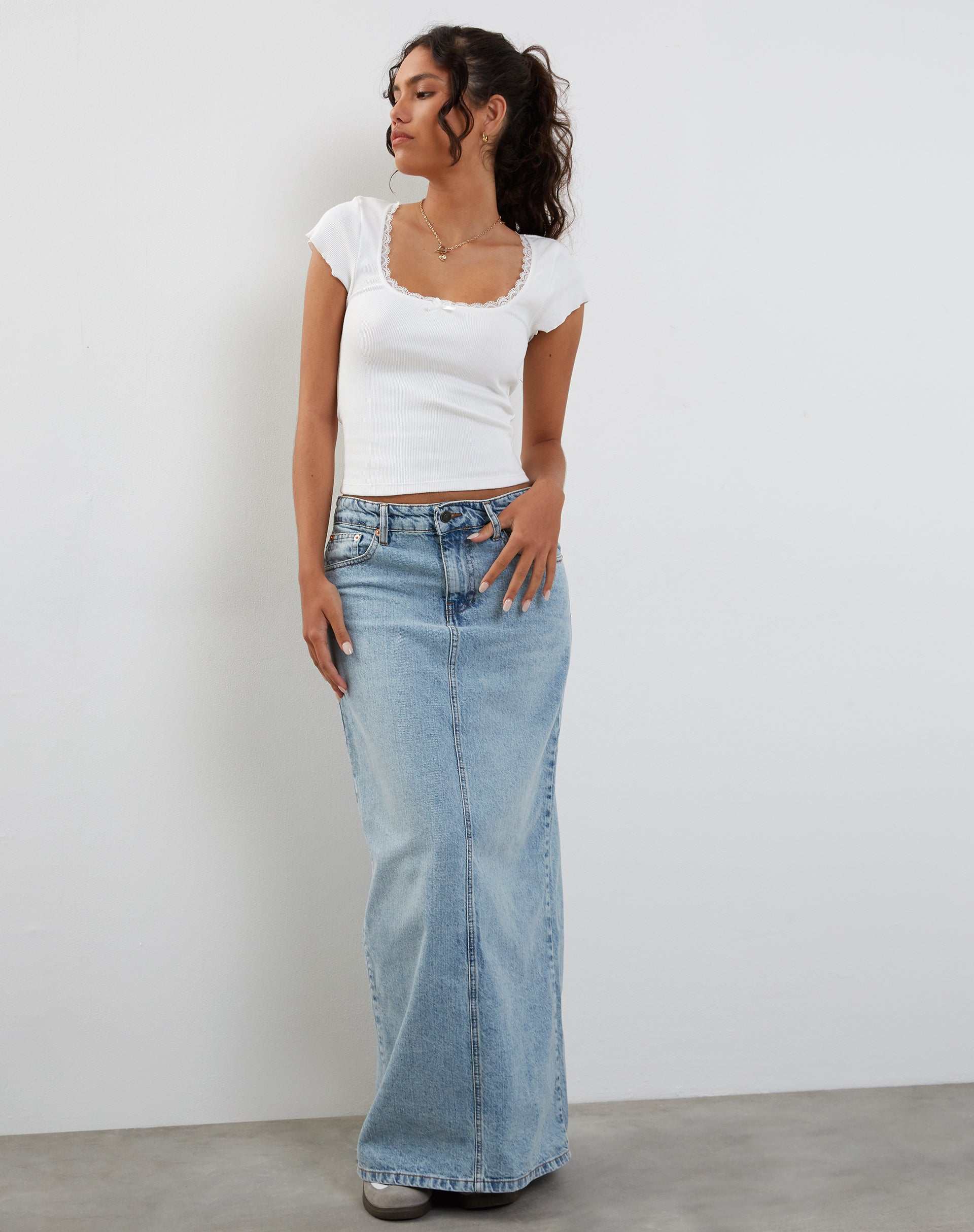Bleach Denim Skirt  Low Rise Maxi – motelrocks-com-us