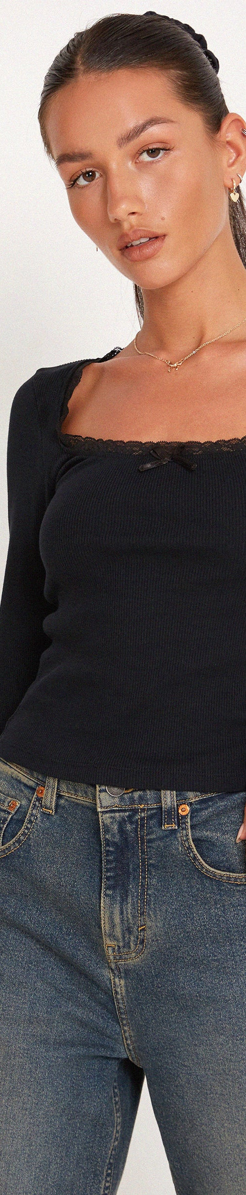 Image of Bovita Long Sleeve Top in Rib Black