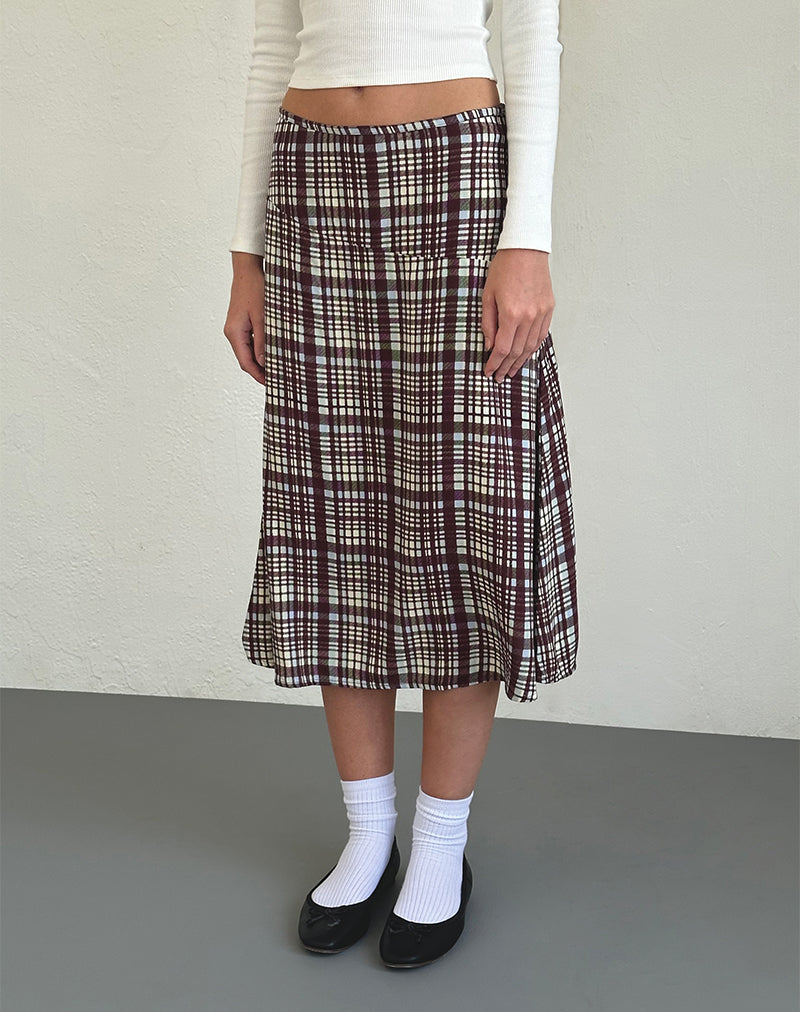 Brella Midi Skirt in Multi Check Brown