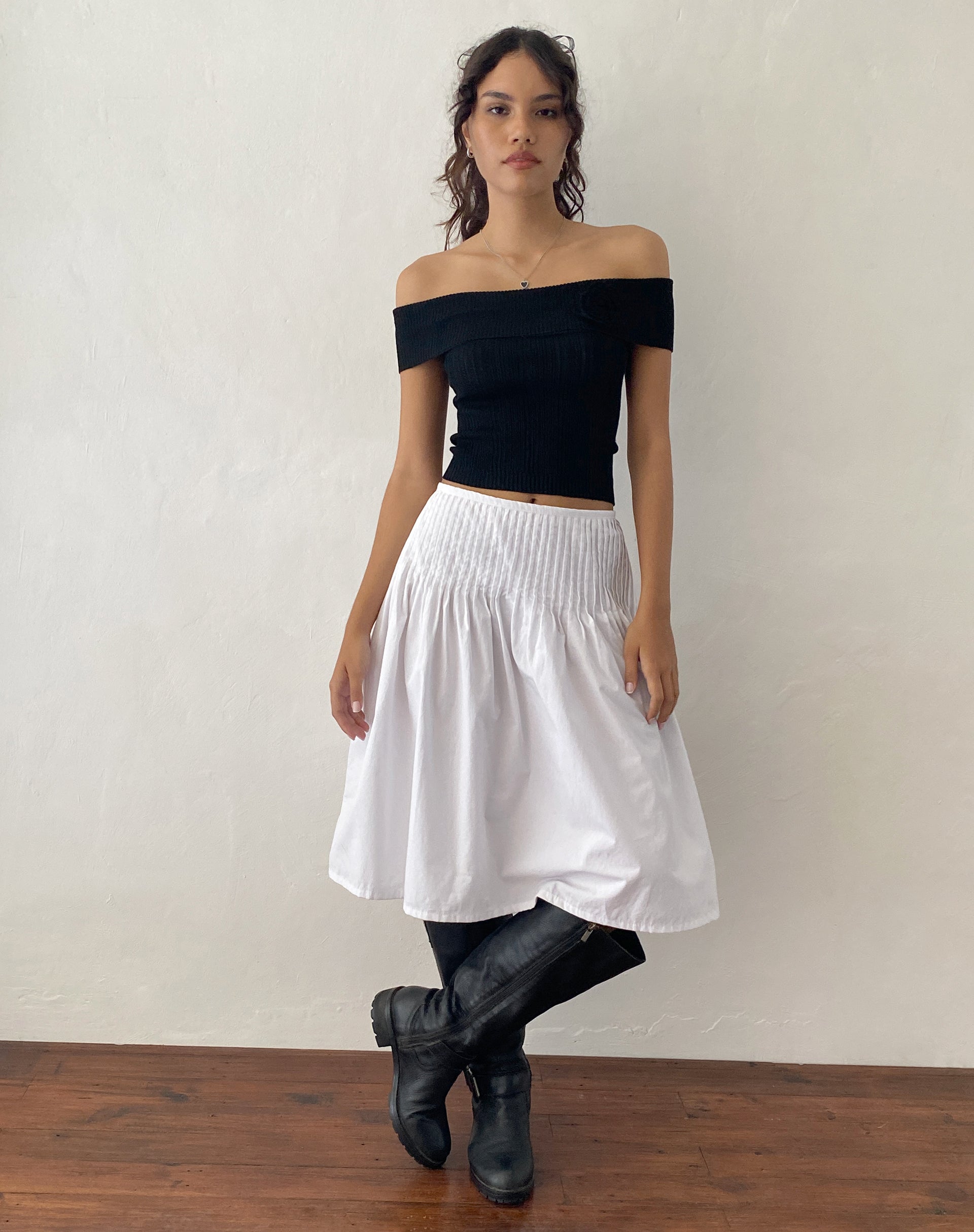 Black with Rosette Knitted Bardot Top | Brenda – motelrocks-com-us