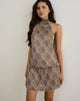 Image of Briani Halterneck Dress in Check Plisse Brown