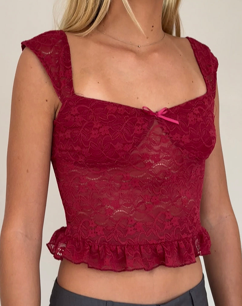 Sienna red lace bralette, lace camisole, lace top