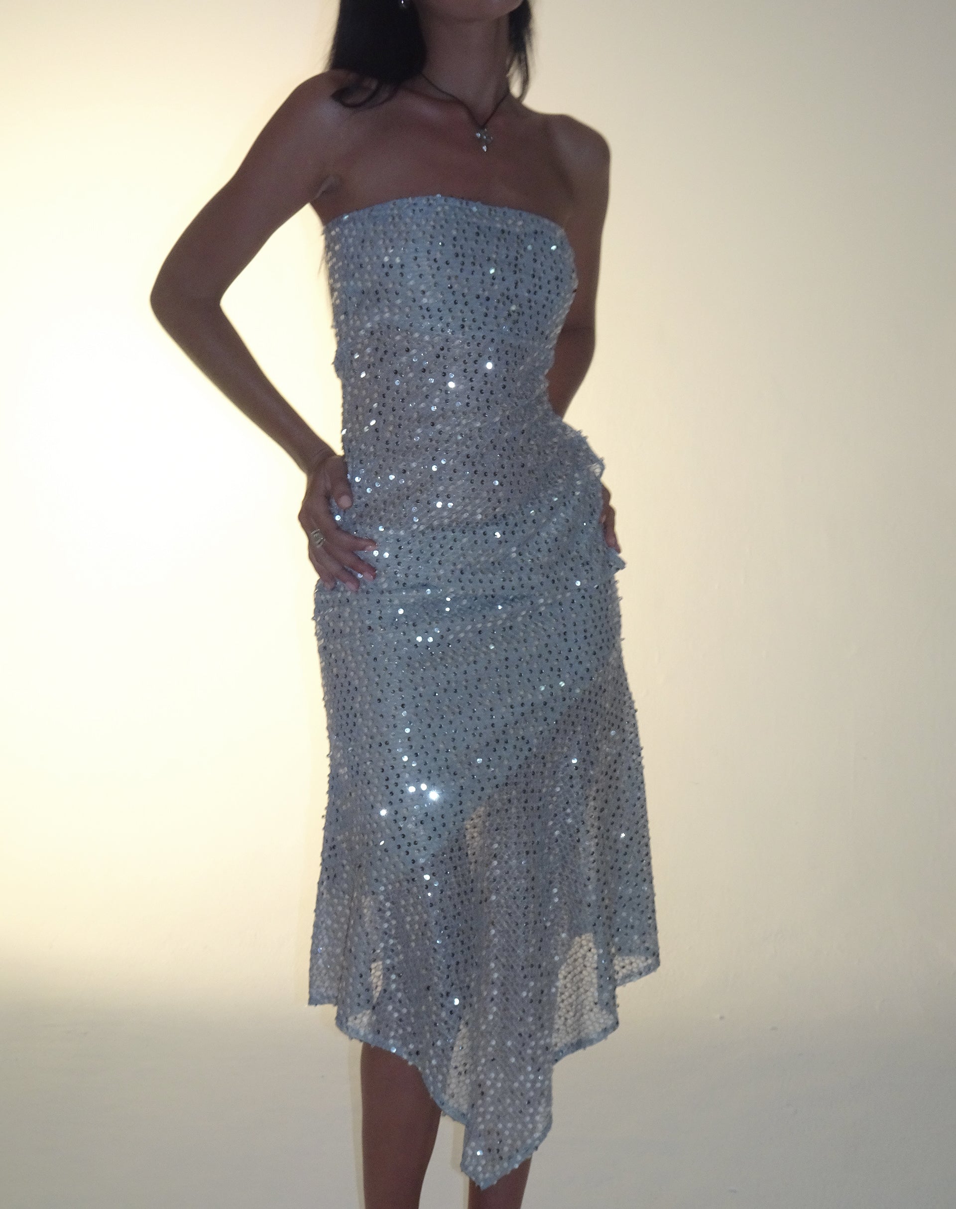 image of Carita Midi Skirt in Sequin Knit Silver