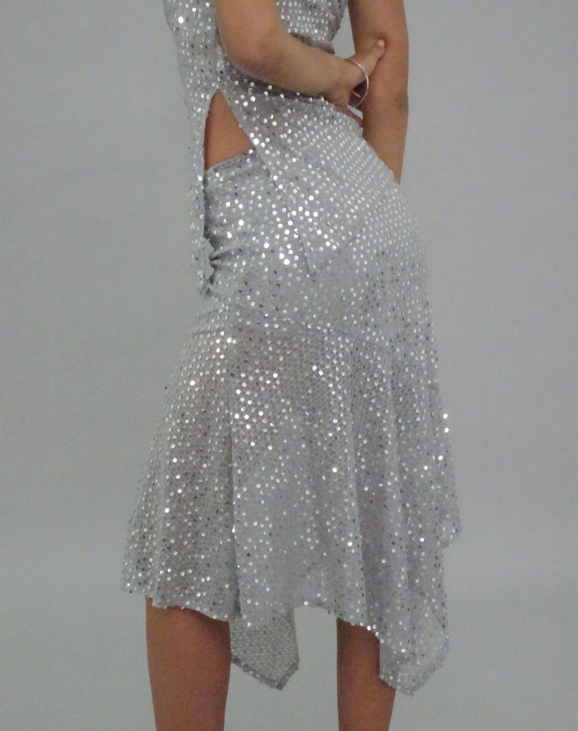 Image of Carita Midi Skirt in Sequin Knit Silver