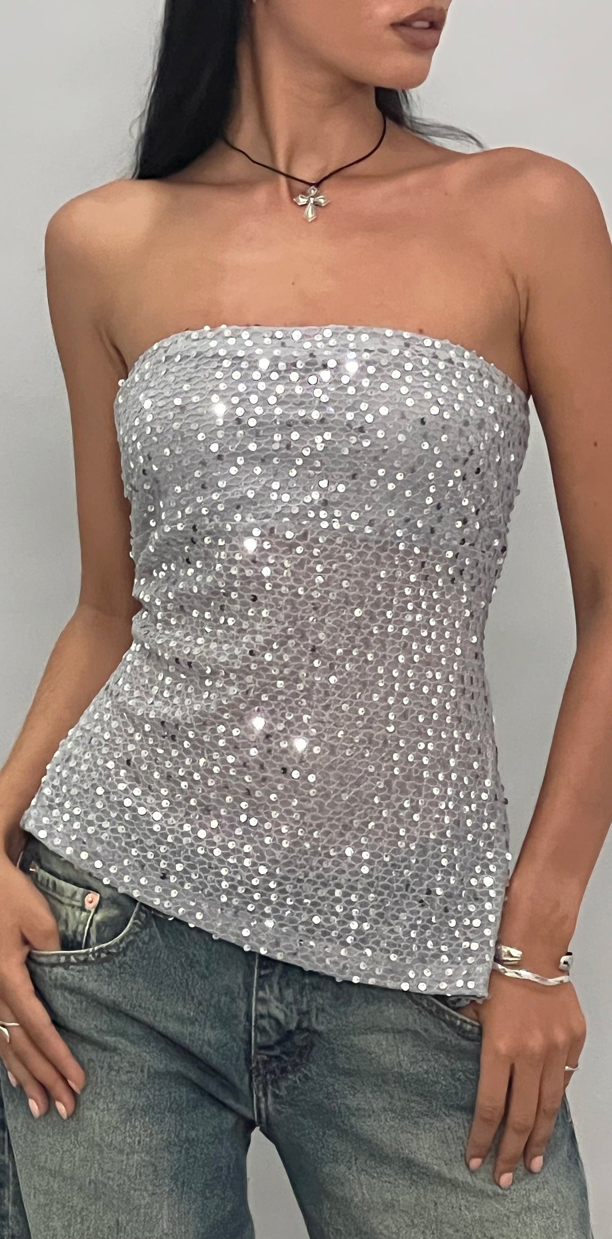 'Crystal Butterfly Knit Bandeau' top Tops