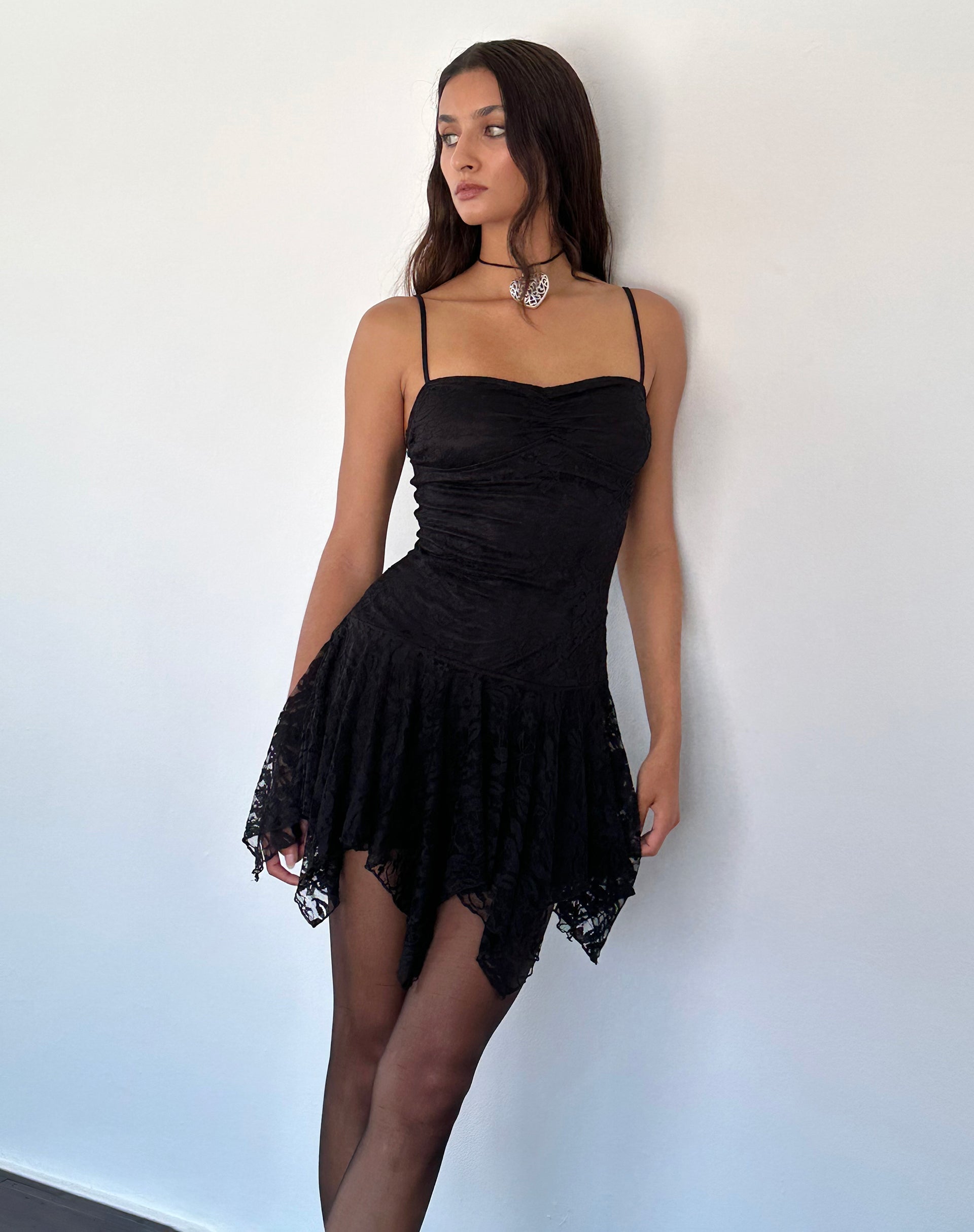 Image of Brilliana Mini Dress in Floral Lace Jet Black