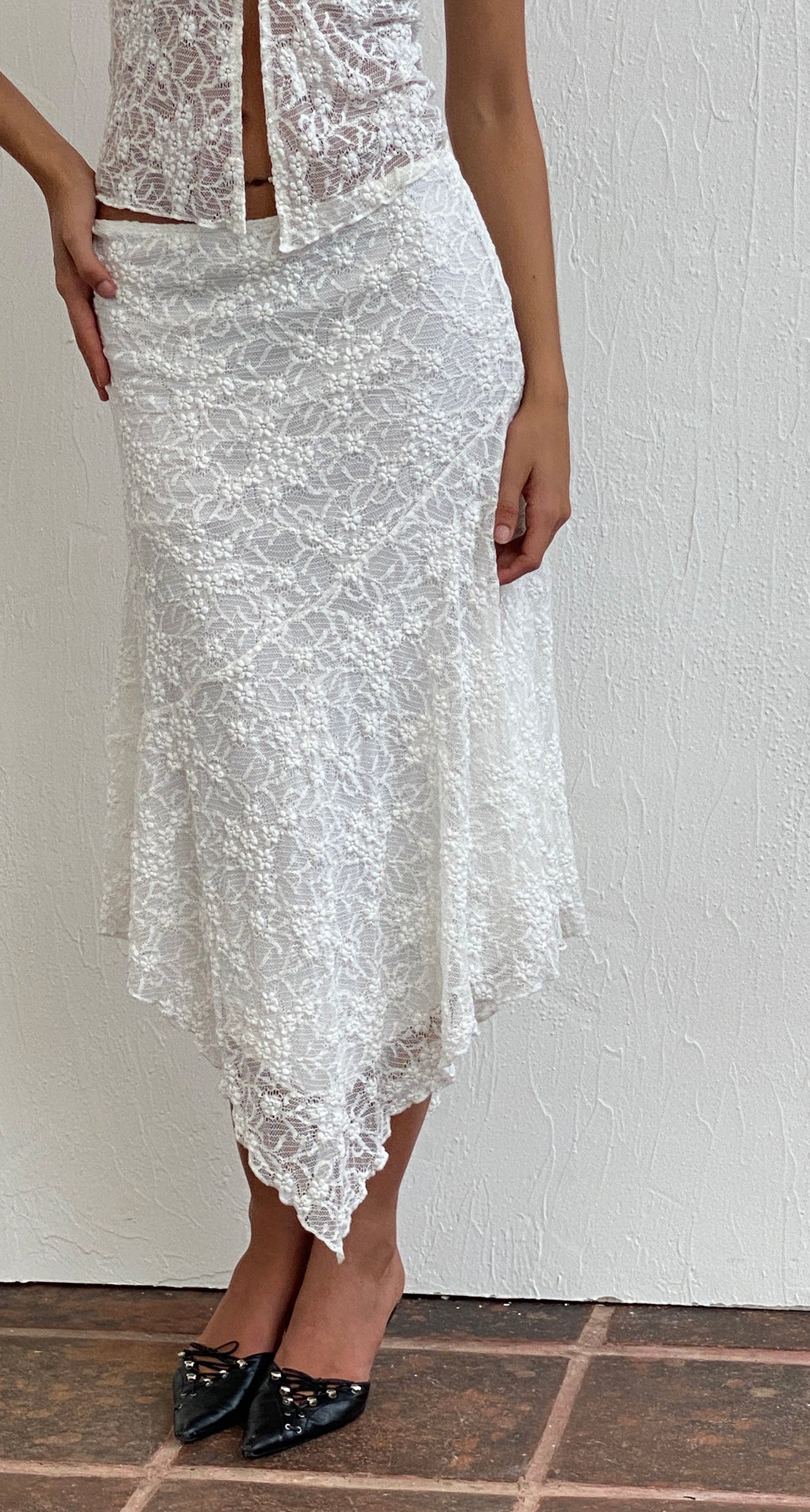 POL Lace and Lovely Tiered Midi Skirt in Ivory main image 0