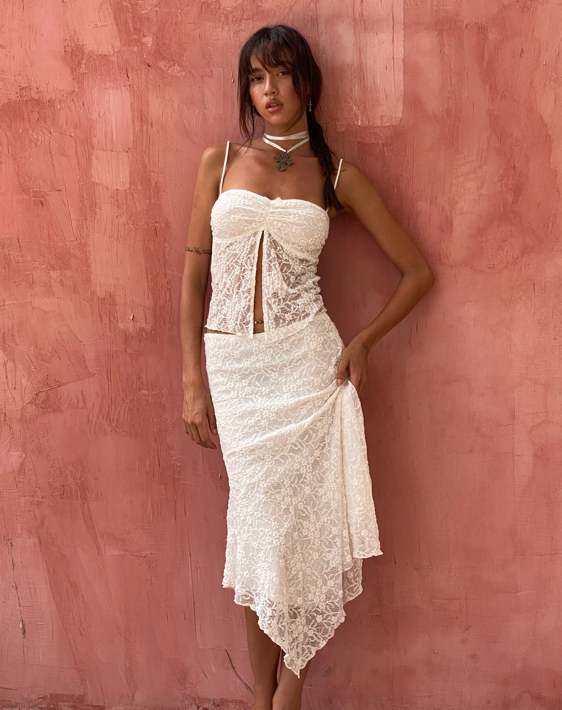 Cinta Low Rise Midi Skirt in Lace Ivory Cinta Low Rise Midi Skirt in Lace Ivory