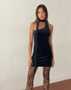 Image of Bripca One Shoulder Neck Tie Mini Dress in Black Velvet