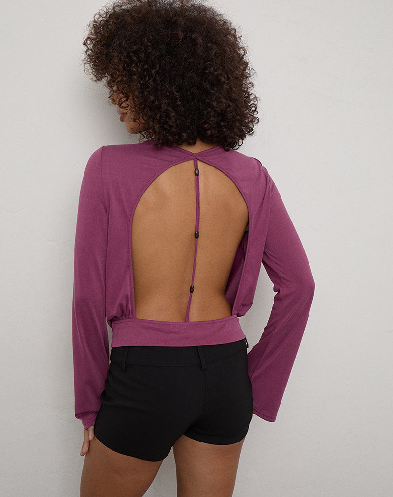 Image of Brisha Long Sleeve Backless Top in Deep Purple with Beads