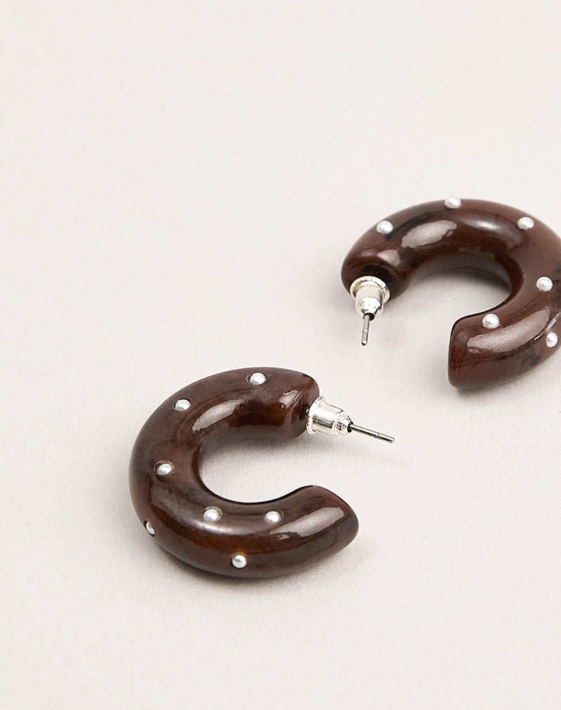 Image of Brown Hoop Earrings with Pearls
