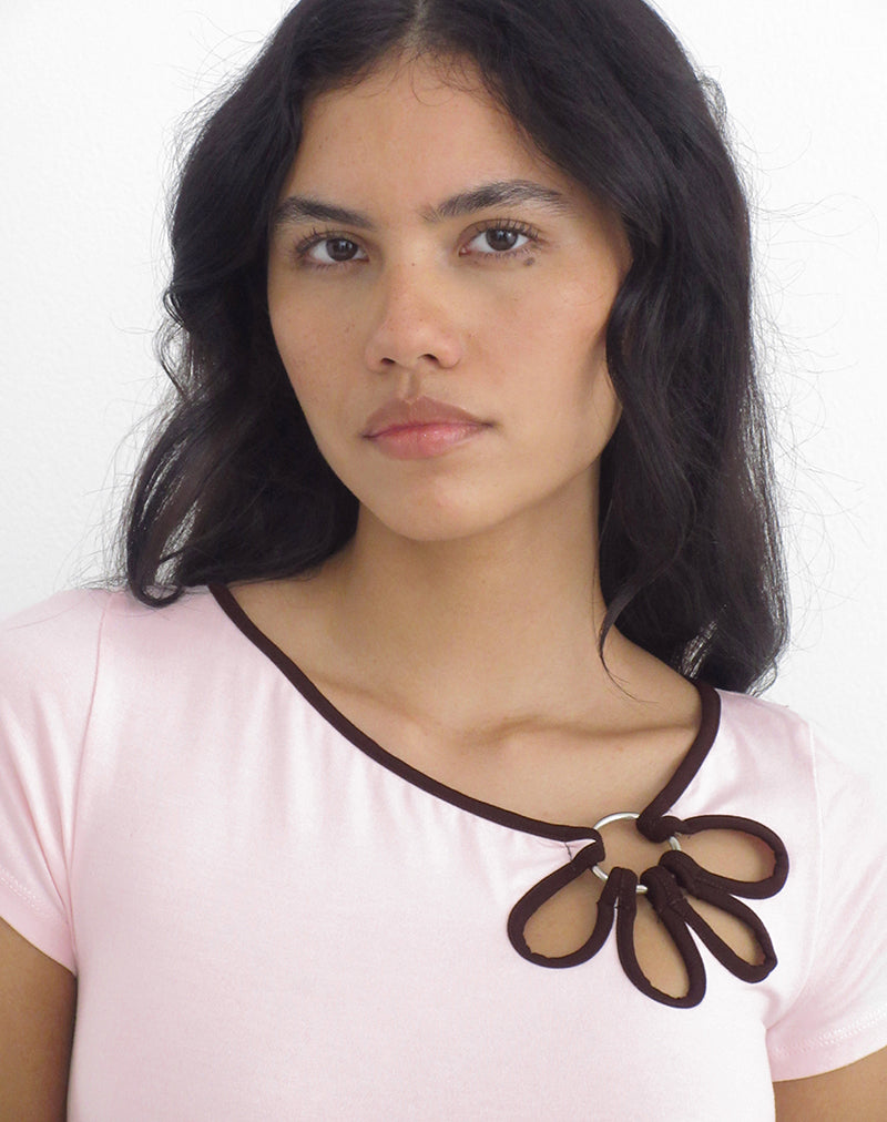 Light Pink with Bitter Chocolate Binding Cut Out Cap Sleeve Top | Bunga ...