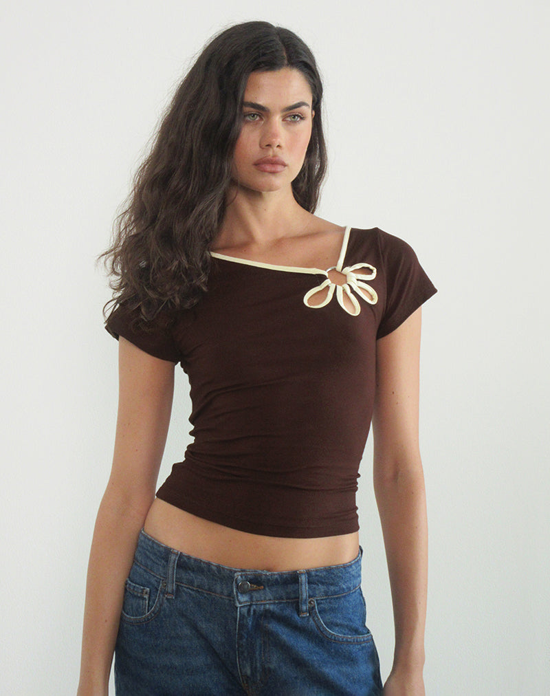 トップス melt the lady tiny flower tops Brown with Lemon Binding Cut Out Flower Top | Bunga – motelrocks