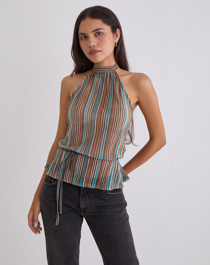 Brienne top in Blue and Brown Shimmer Plisse