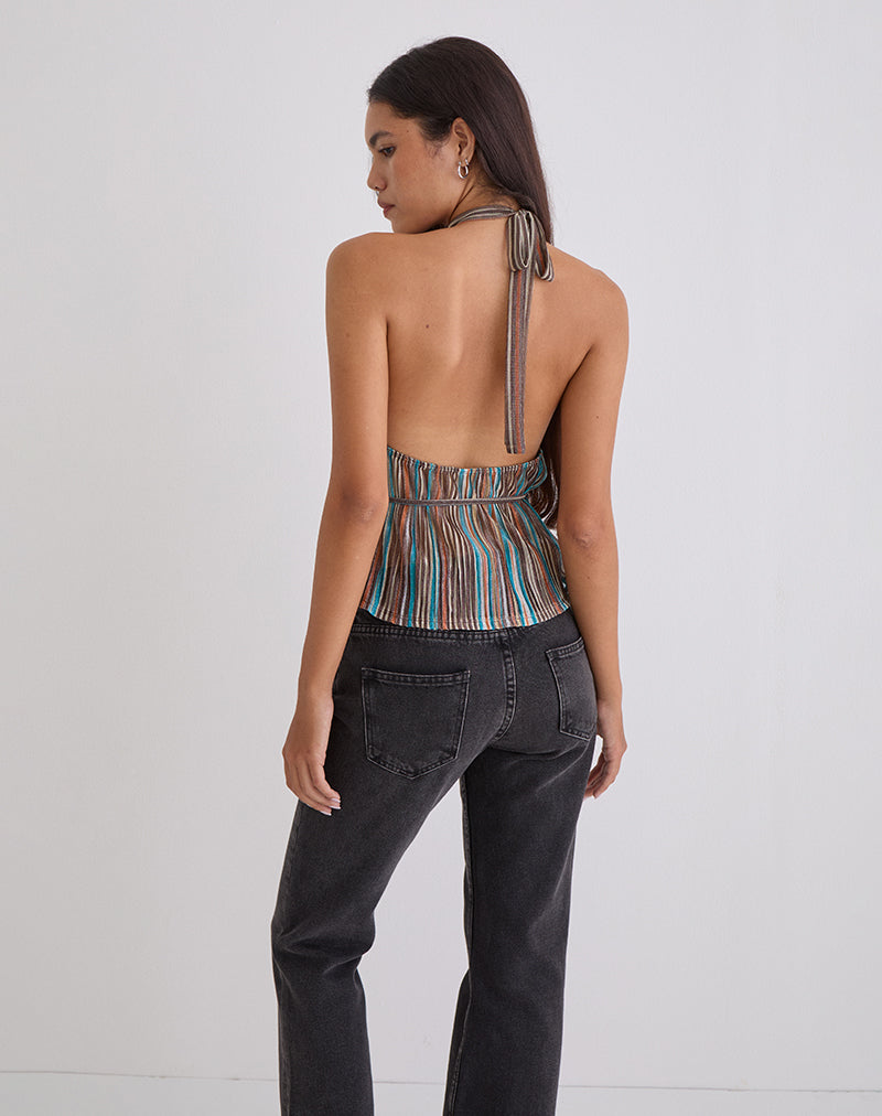 Brienne top in Blue and Brown Shimmer Plisse