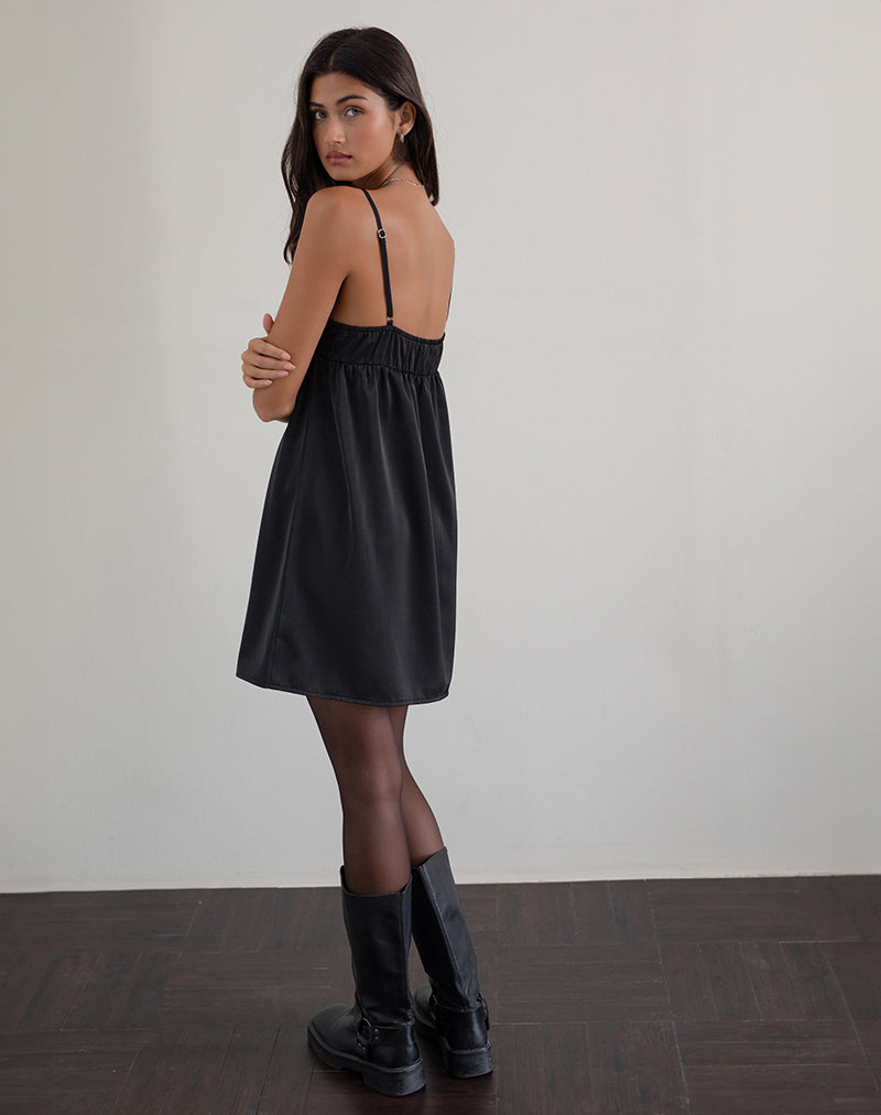 Image of Cadenza Square Neck Slip Mini Dress in Black