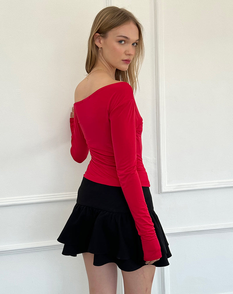 Image of Cairo One Shoulder Long Sleeve Top in Red