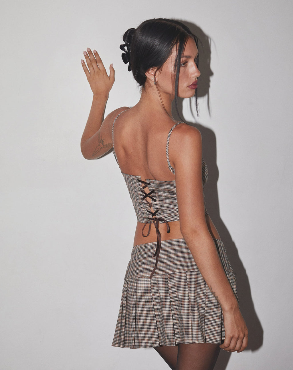 Brown Check Pleated Micro Skirt | Casini – motelrocks-com-us