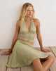 Image of Calora Top in Stretch Lace Sage with Pearl Button