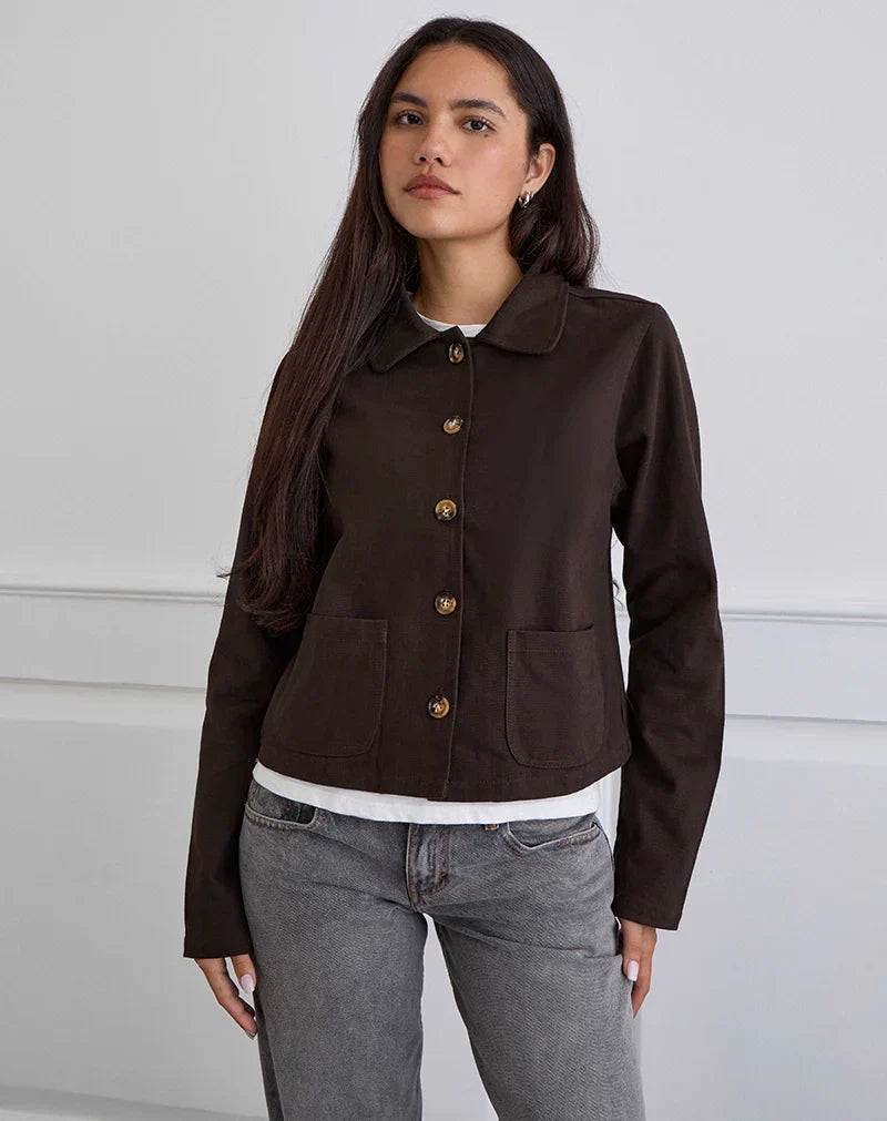 Calva Boxy Jacket in Chocolate Brown