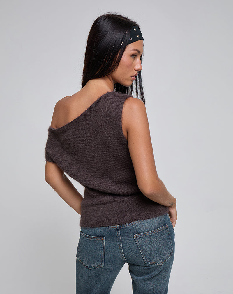 Brown Fluffy Knit Off Shoulder Top | Calyce – motelrocks-com-us