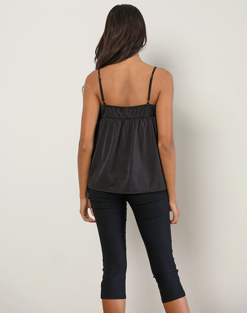 maison celon drape thin cami tops ブラック Twinset Black Cami Top| Anastasia Boutique