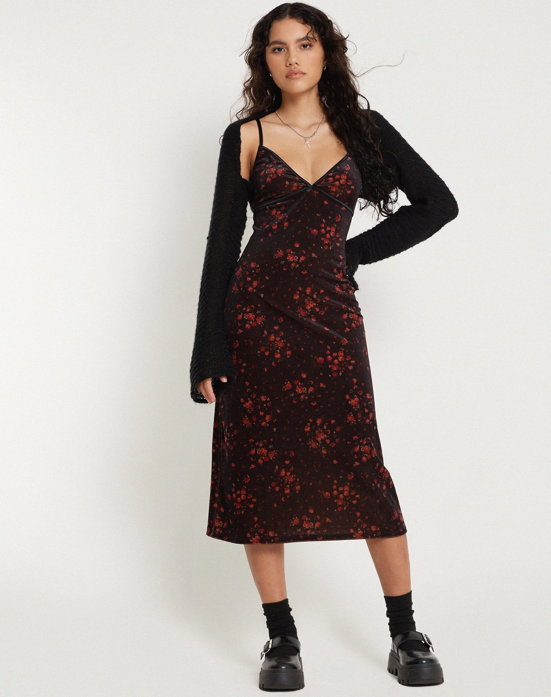 image of Camelia Maxi Dress in Rose Cluster Velvet