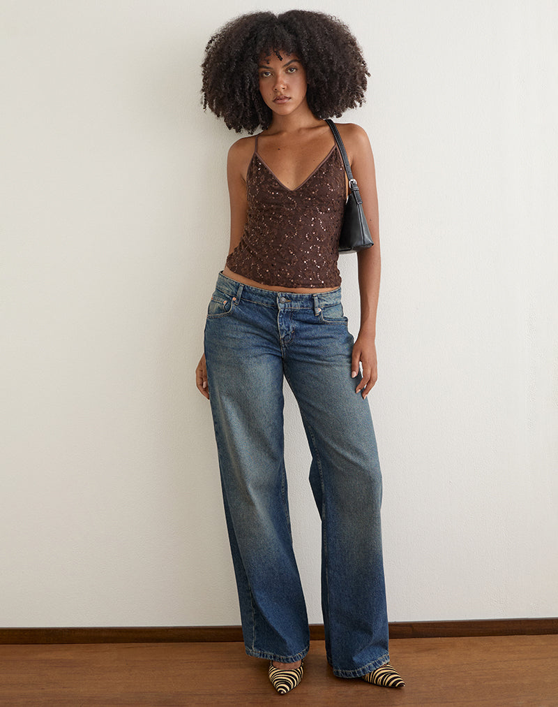 Image of Camilla Top in Sequin Knit Brown