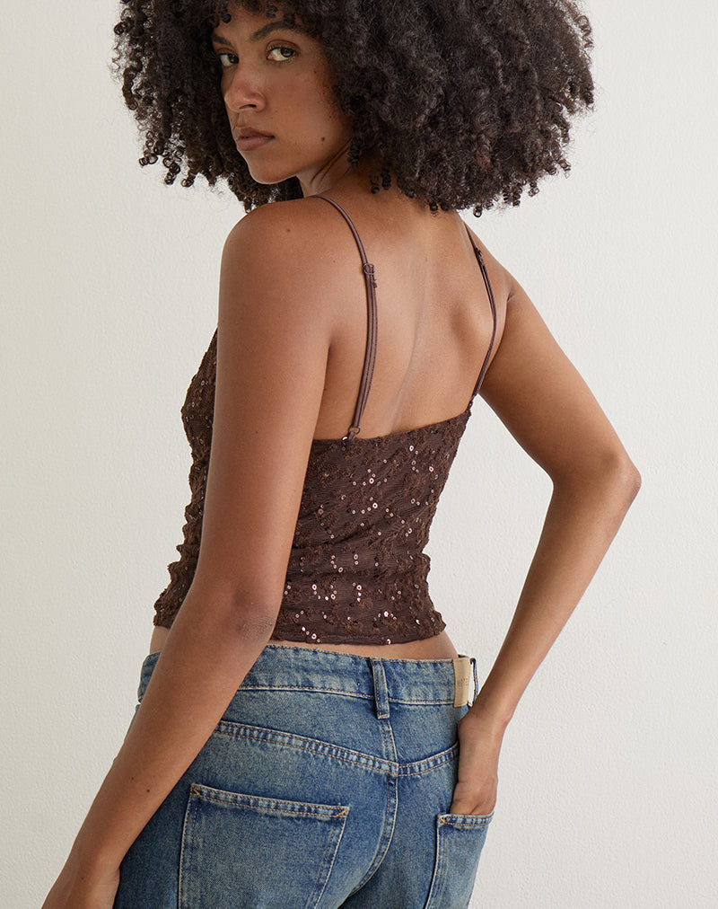 Image of Camilla Top in Sequin Knit Brown