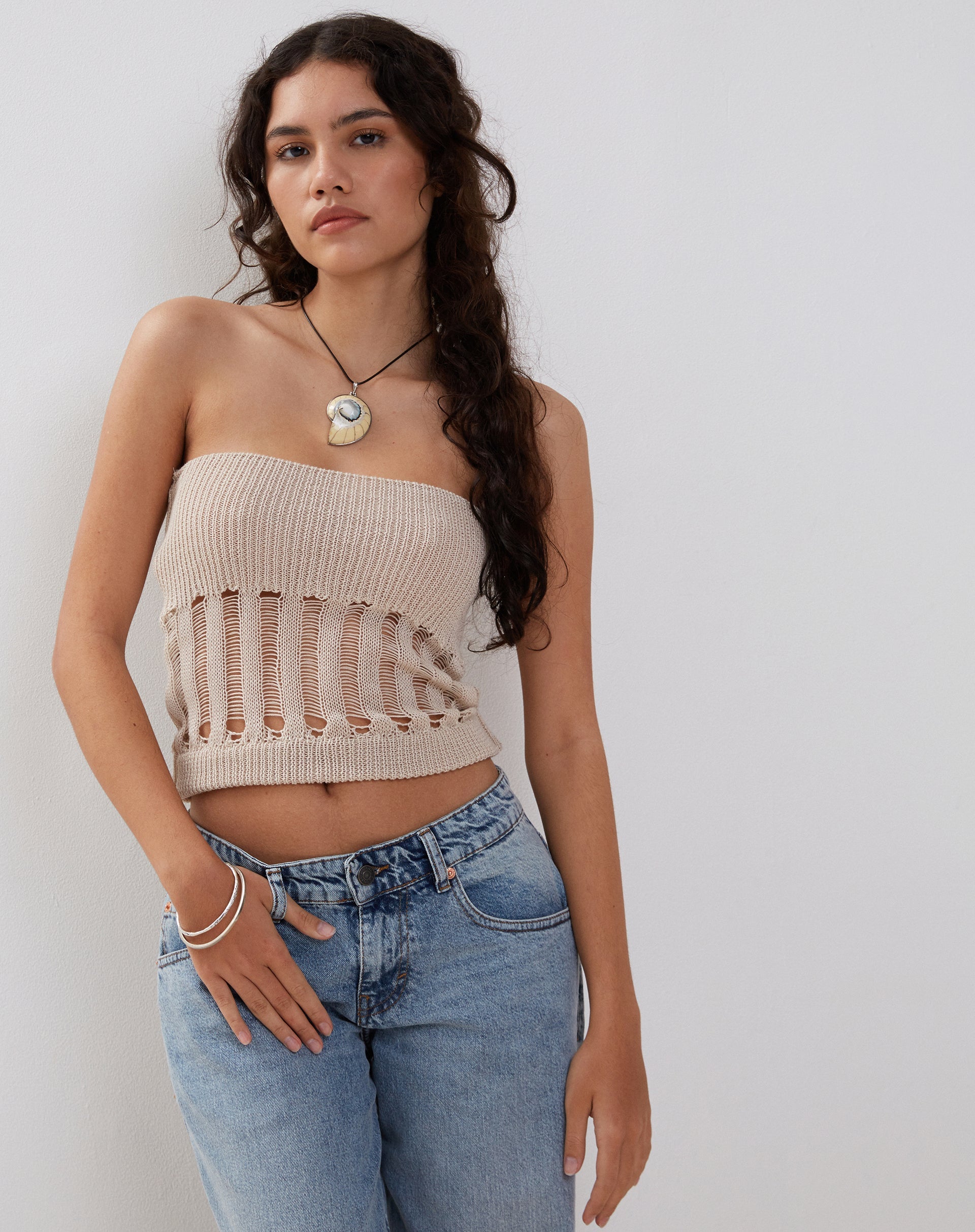 Neutral Knitted Tube Top | Camille – motelrocks-com-us
