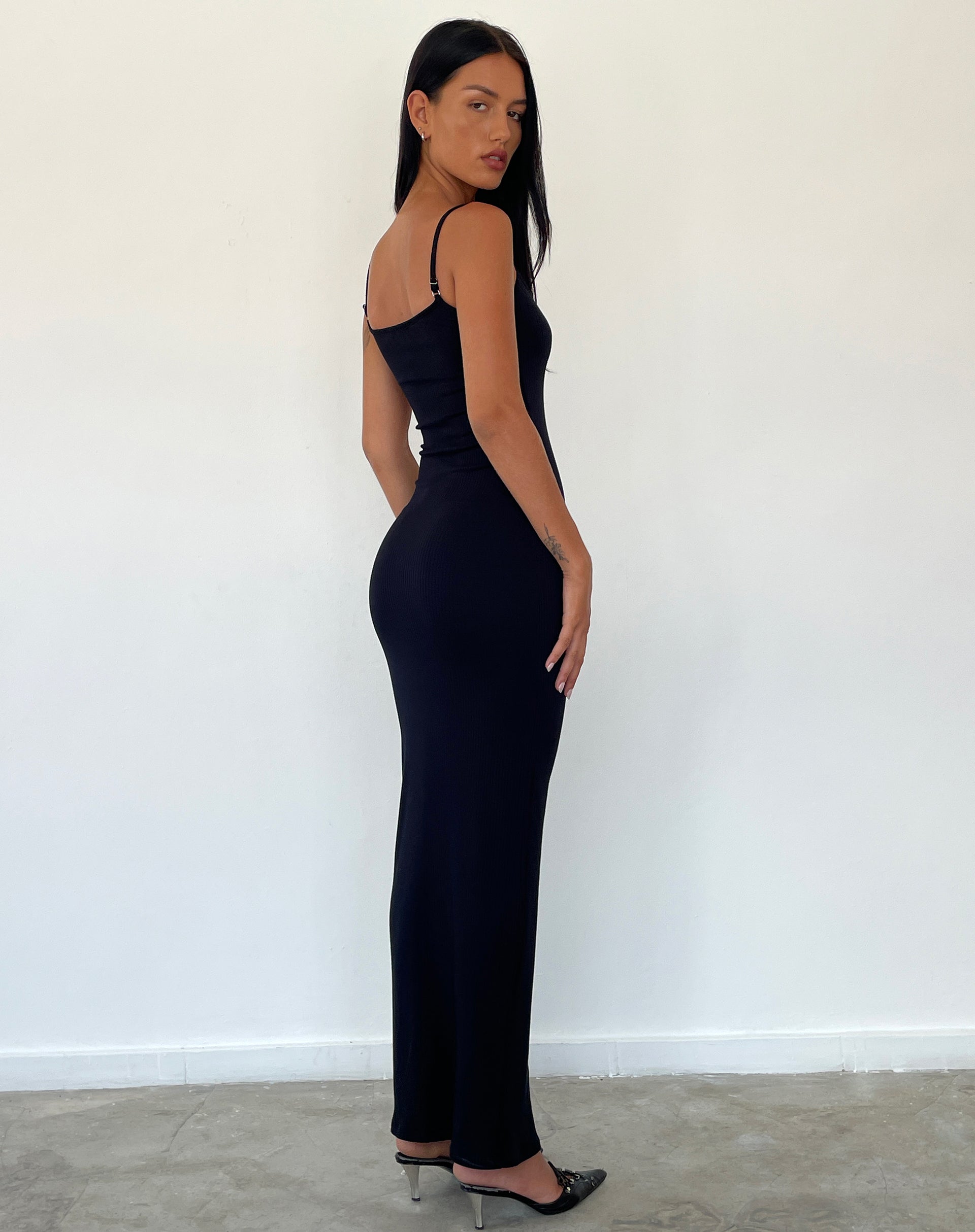 Cantha Strappy Maxi Dress in Black Rib Cantha Strappy Maxi Dress in Black Rib