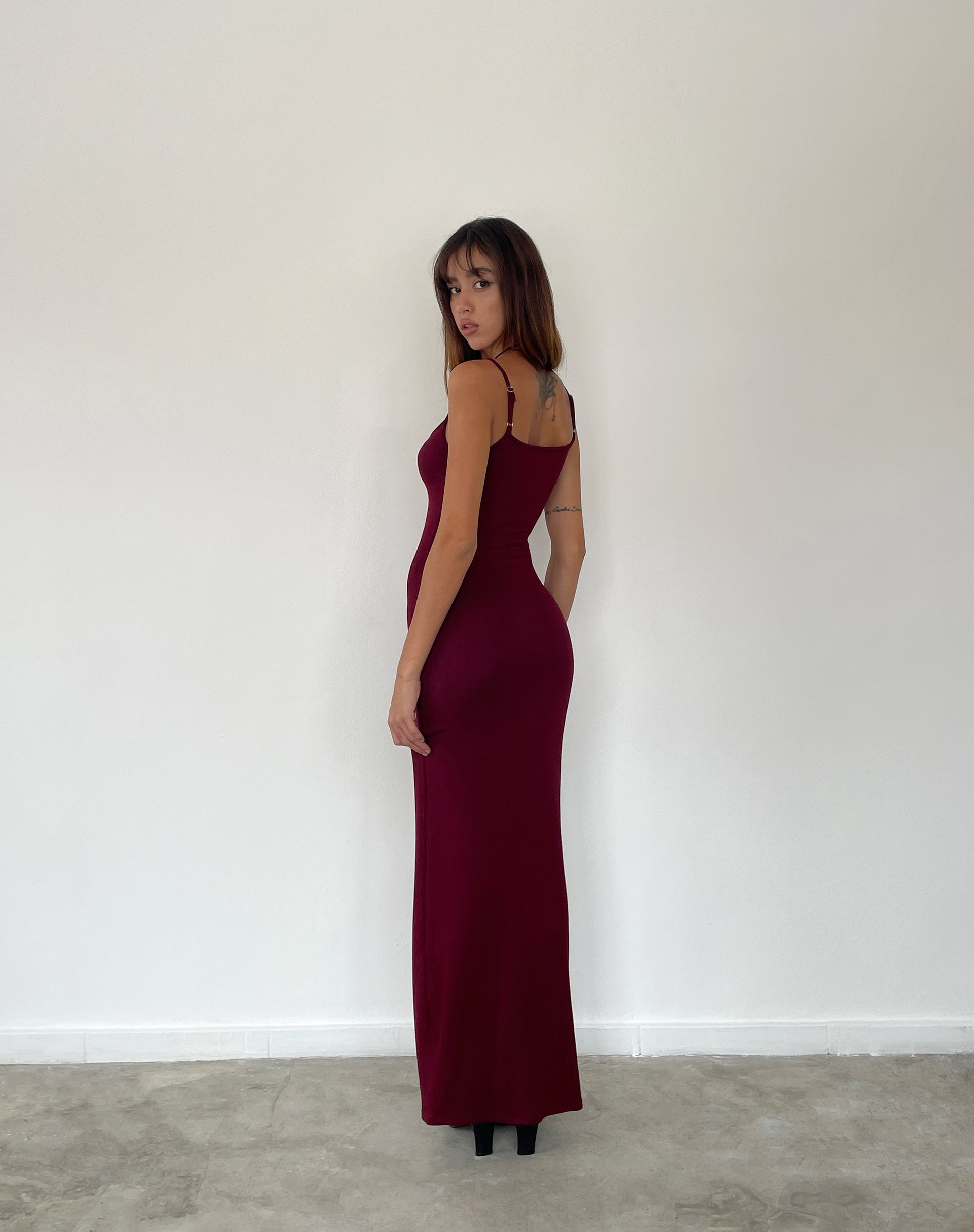Cantha Maxi Dress in Rib Burgundy Cantha Maxi Dress in Rib Burgundy