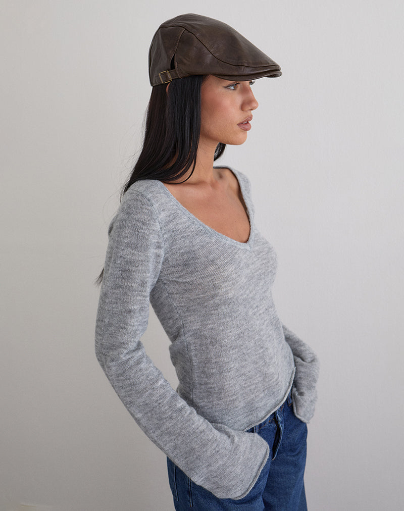 Flat Cap in PU Dark Brown