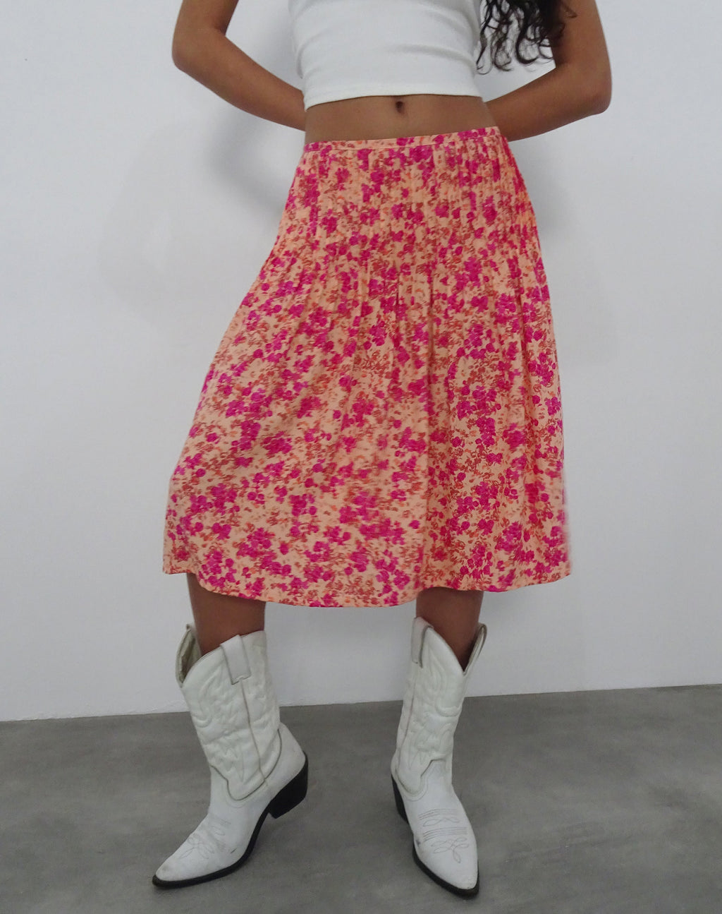 Asada Midi Skirt in Dark Wild Flower Cantaloupe