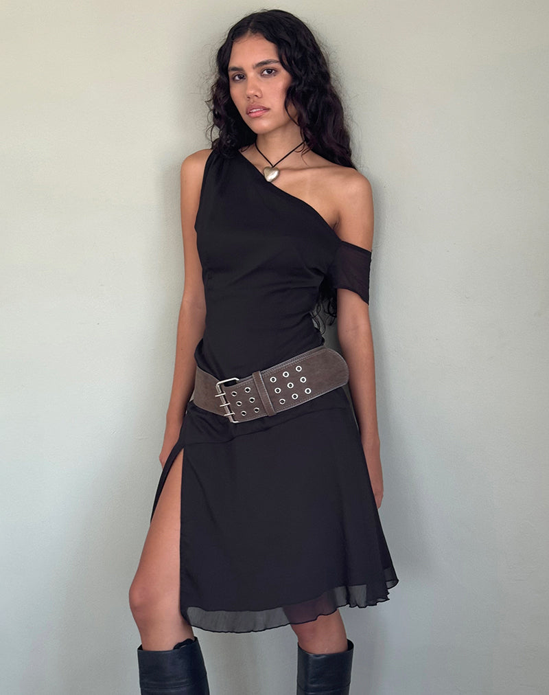 Image of Carissa One Shoulder Chiffon Midi Dress in Black