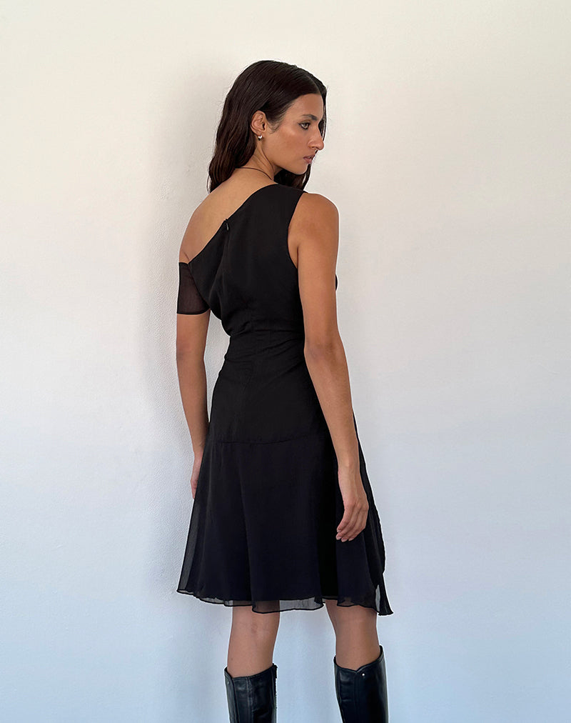 Image of Carissa One Shoulder Chiffon Midi Dress in Black