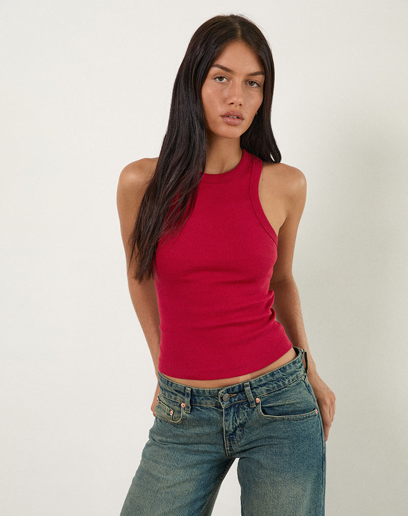 Red Ribbed Racer Vest Top | Cariter – motelrocks-com-us