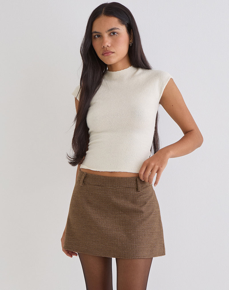 Carlin Mini Skirt in Tailoring Brown Houndstooth