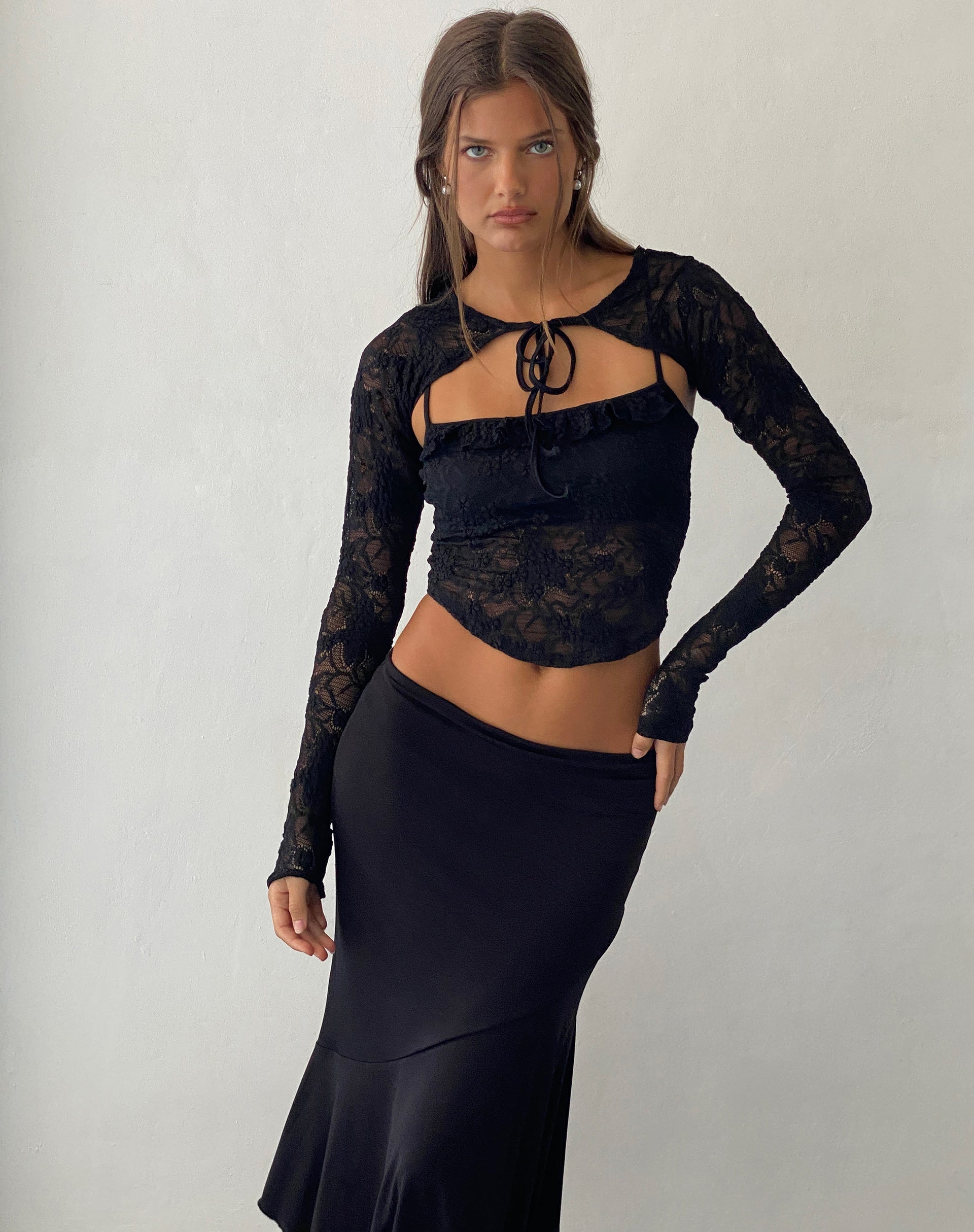 Image of Carlina Cami and Shrug Set in Lace Black