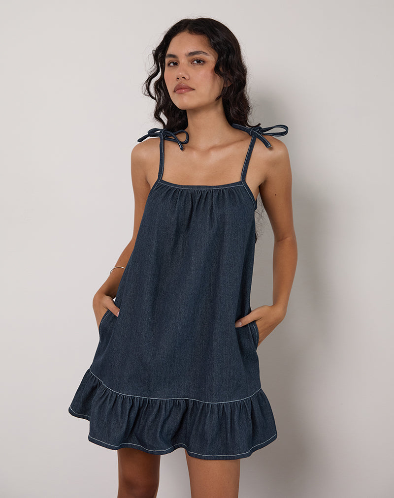 Carlisle Mini Dress in Chambray Indigo