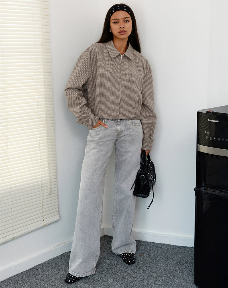 Brown Check Faux Wool Cropped Jacket