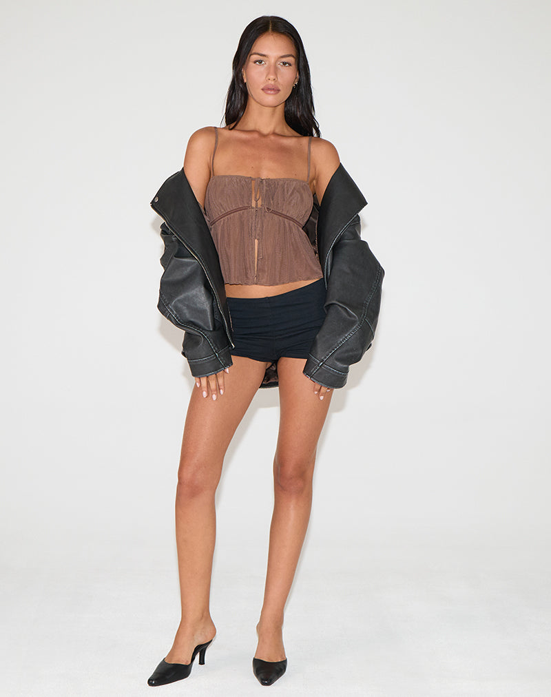 Image of Carmina Tie Front Top in Mesh Brown