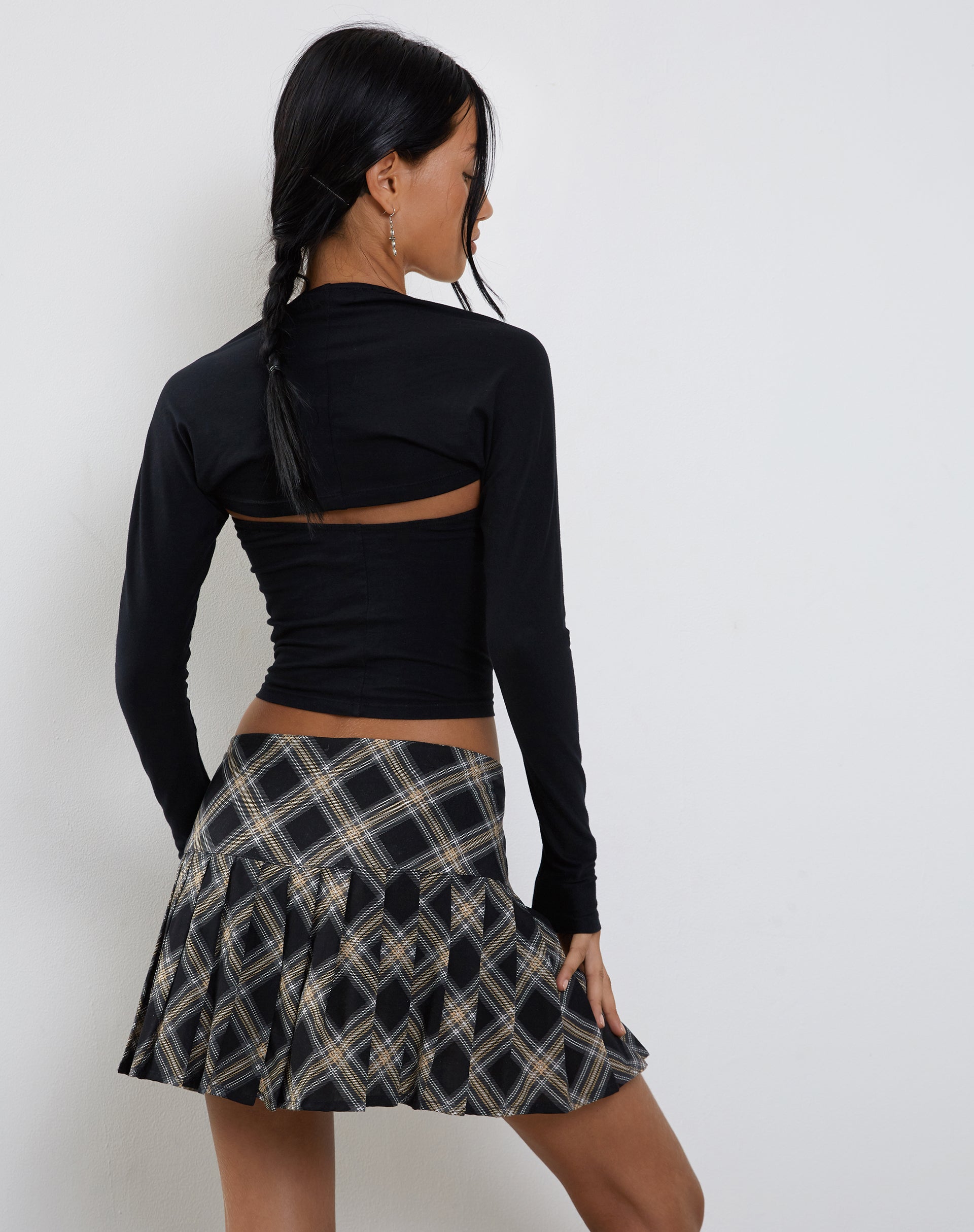 Images of Casini Pleated Micro Skirt in Black and Grey Check