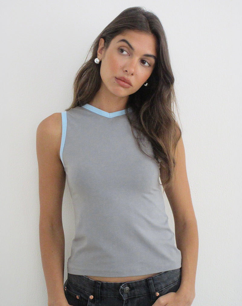 Image of Casno Tank Top in Grey with Cool Blue Binding