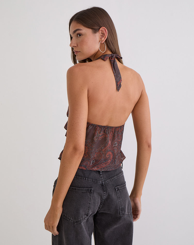 Image of Casoya Top in Chiffon Royal Paisley Burgundy
