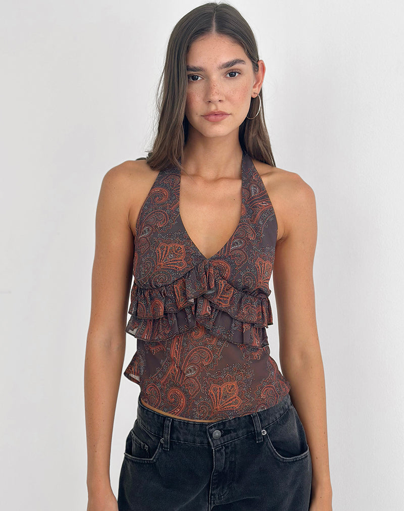 Image of Casoya Top in Chiffon Royal Paisley Burgundy